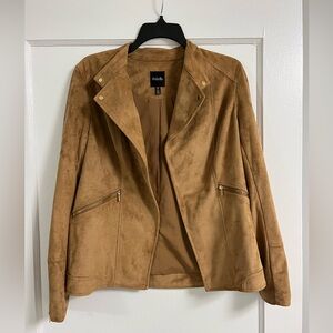 NWOT Faux Suede Jacket - open front - caramel camel brown color - size Medium
